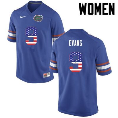 Women's Florida Gators #9 Josh Evans NCAA Nike Blue USA Flag Fashion Authentic Stitched College Football Jersey FZR8062JW